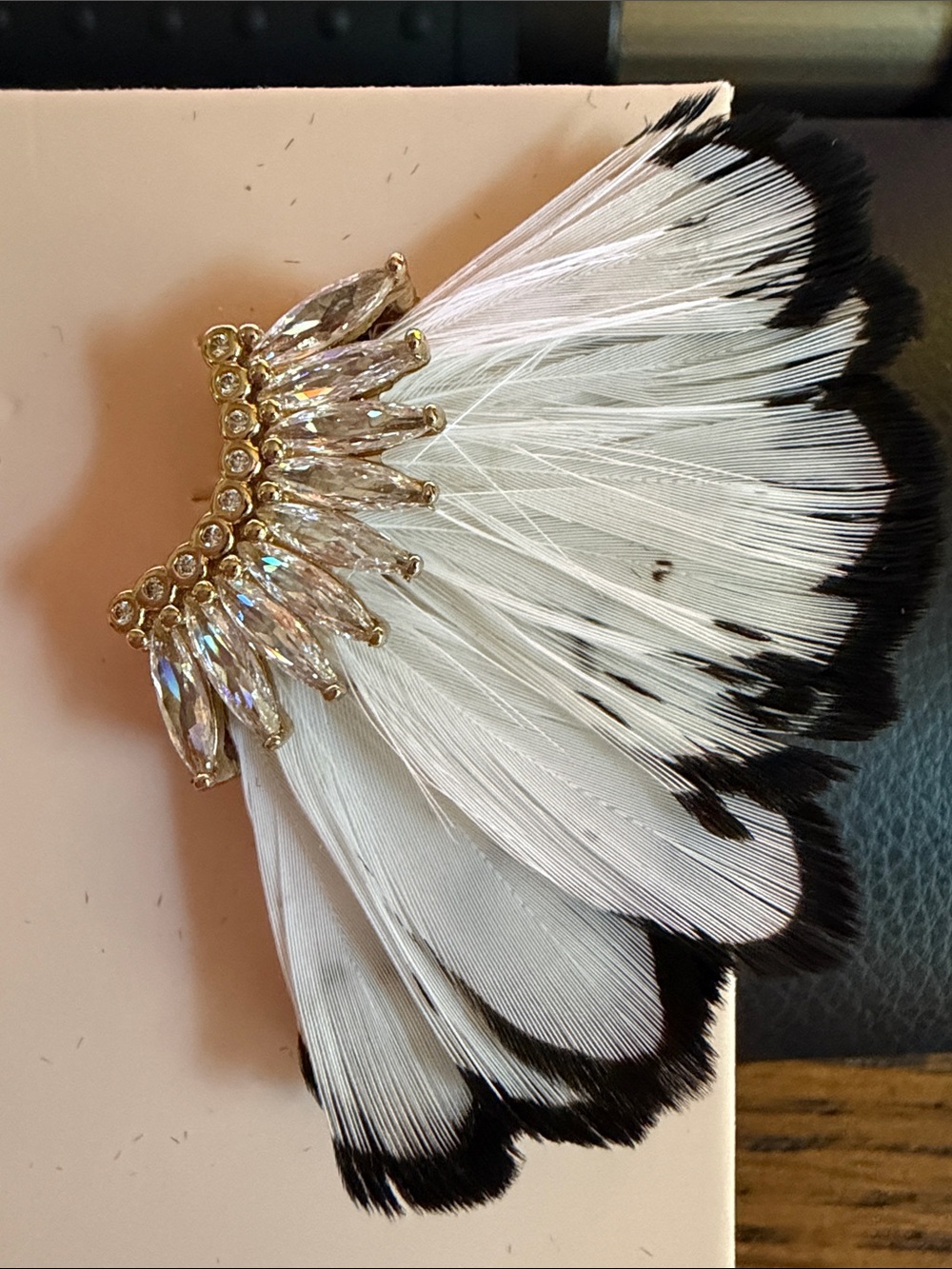 Mignonne Gavigan White and Black Feather Madeline earrings - Club Mad - Picture 4 of 5